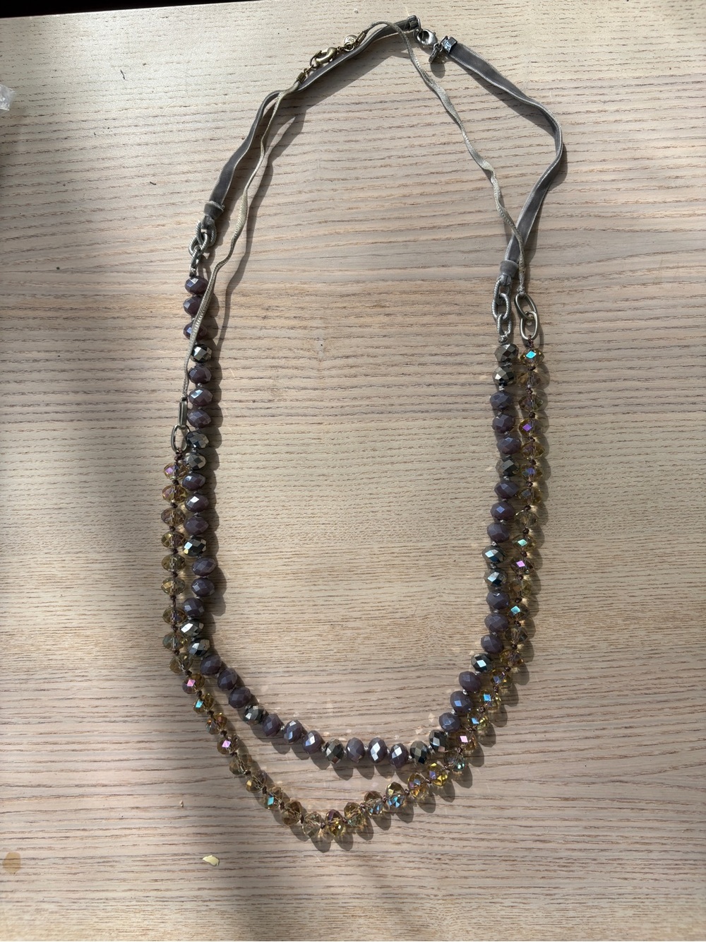 Two Long Beaded Necklaces - Eggplant Purple/Gold